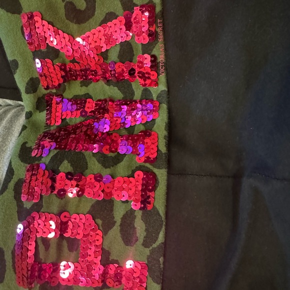 PINK Victoria's Secret Black Leggings w/ Leopard Print Waistband sequence Y2K - Picture 6 of 6